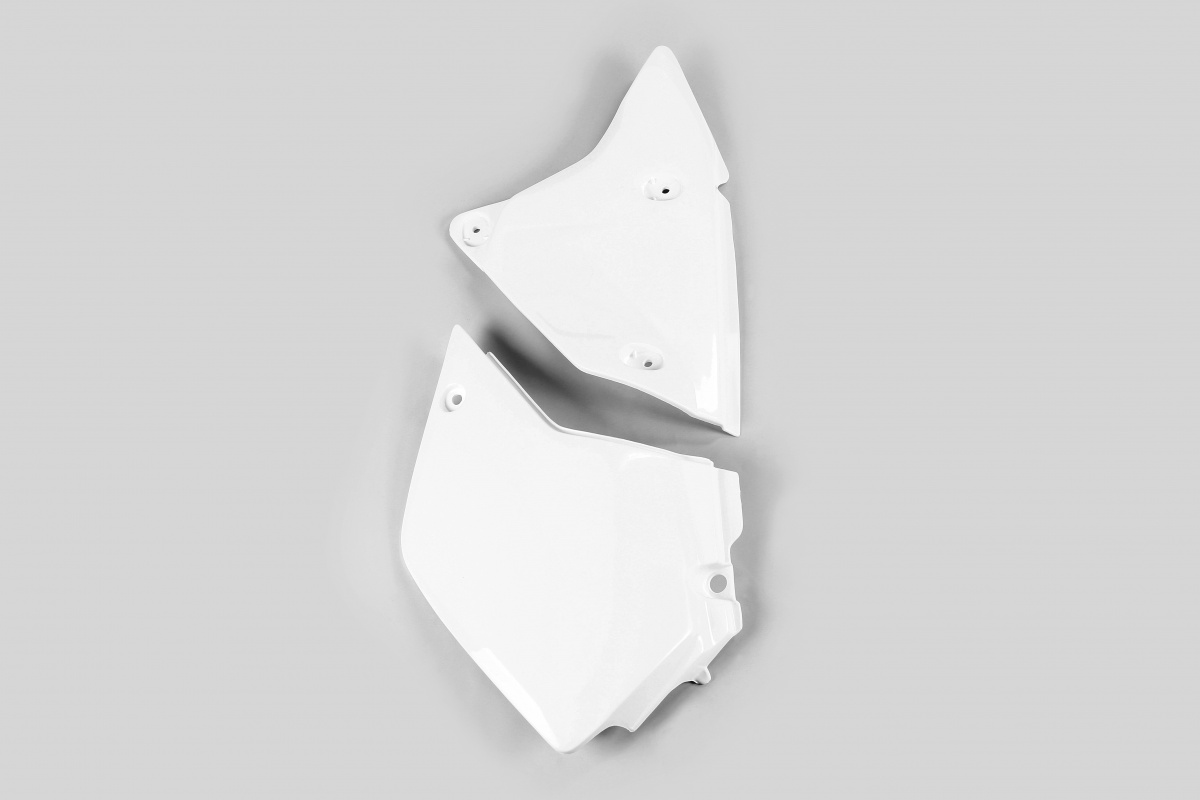 Fiancatine Laterali bianco per Kawasaki KLX 400R (2003-25) - PLASTICHE REPLICA - KA03746-047 - Ufo Plast