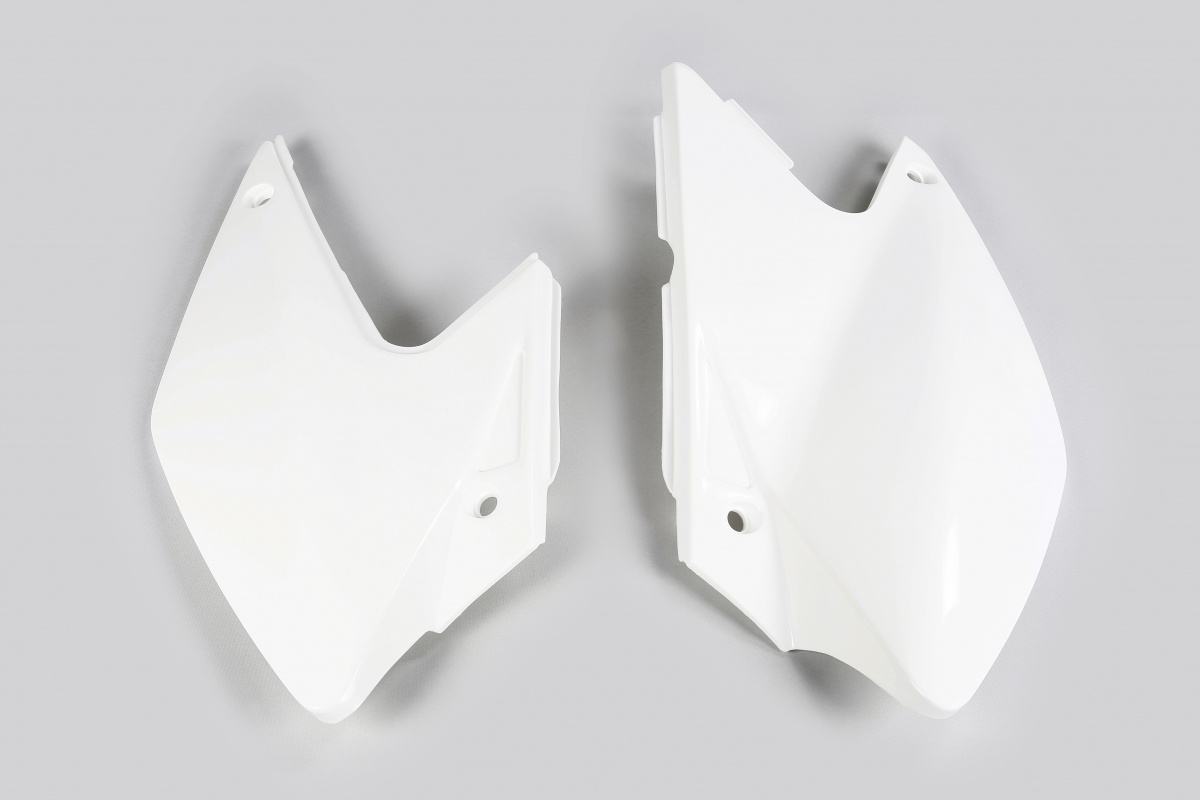 Fiancatine Laterali bianco per Kawasaki KLX 450R (2007-25) - PLASTICHE REPLICA - KA03790-047 - Ufo Plast