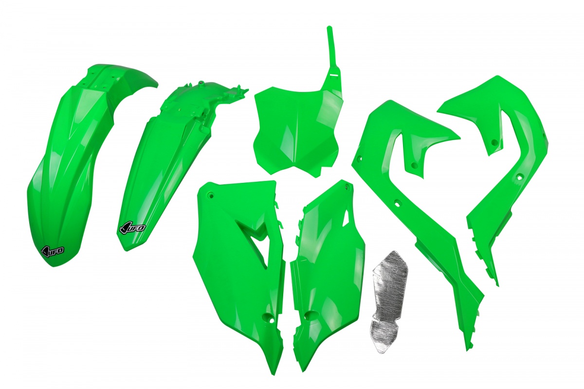 Kit Plastiche verde fluoro per Kawasaki KXF 250 (2021-24) - KXF 450 (2019-23) - PLASTICHE REPLICA - KAKIT227-AFLU - Ufo Plast