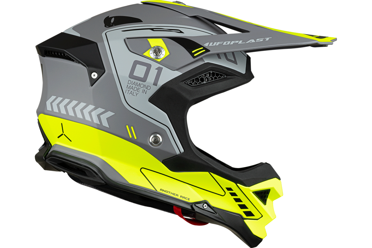 Casco motocross Diamond grigio e giallo fluo - Home - he055 - Ufo Plast