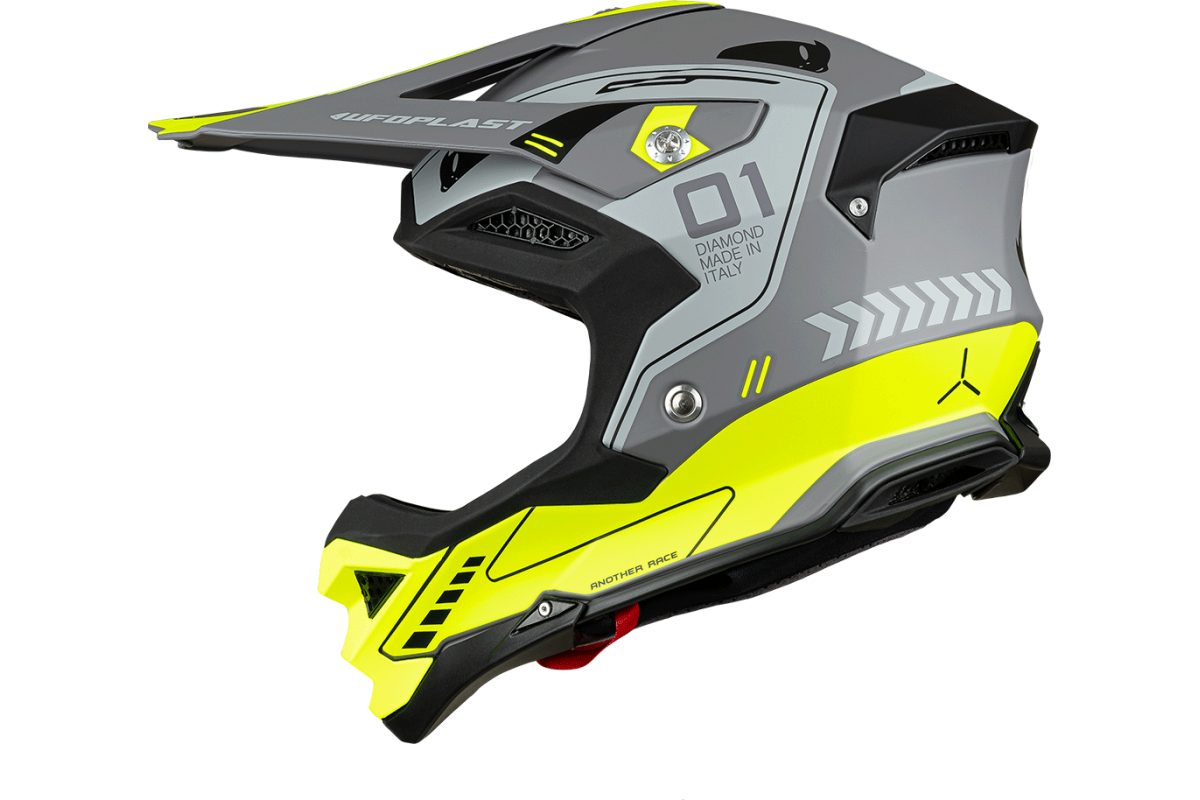 Casco motocross Diamond grigio e giallo fluo - Home - he055 - Ufo Plast