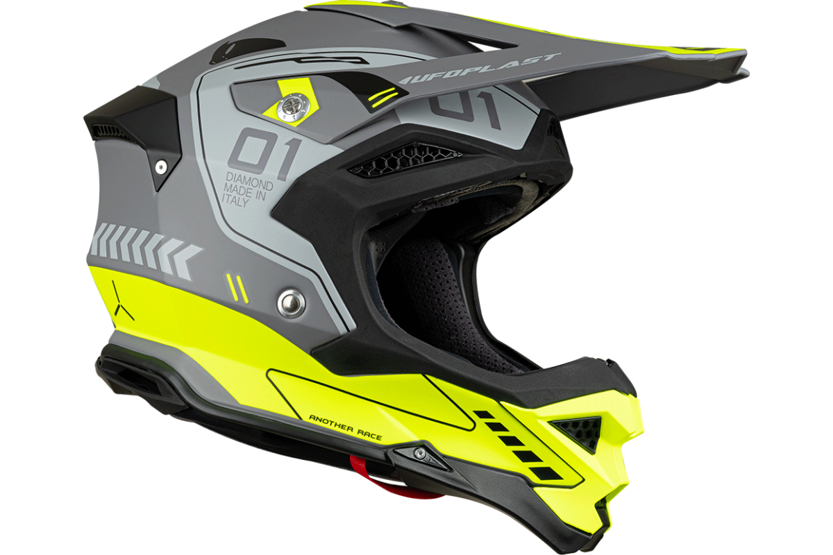 Casco motocross Diamond grigio e giallo fluo - Home - he055 - Ufo Plast