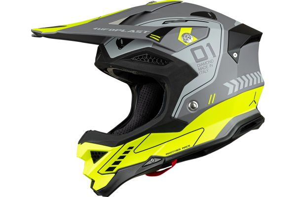 Casco motocross Diamond grigio e giallo fluo - Home - he055 - Ufo Plast