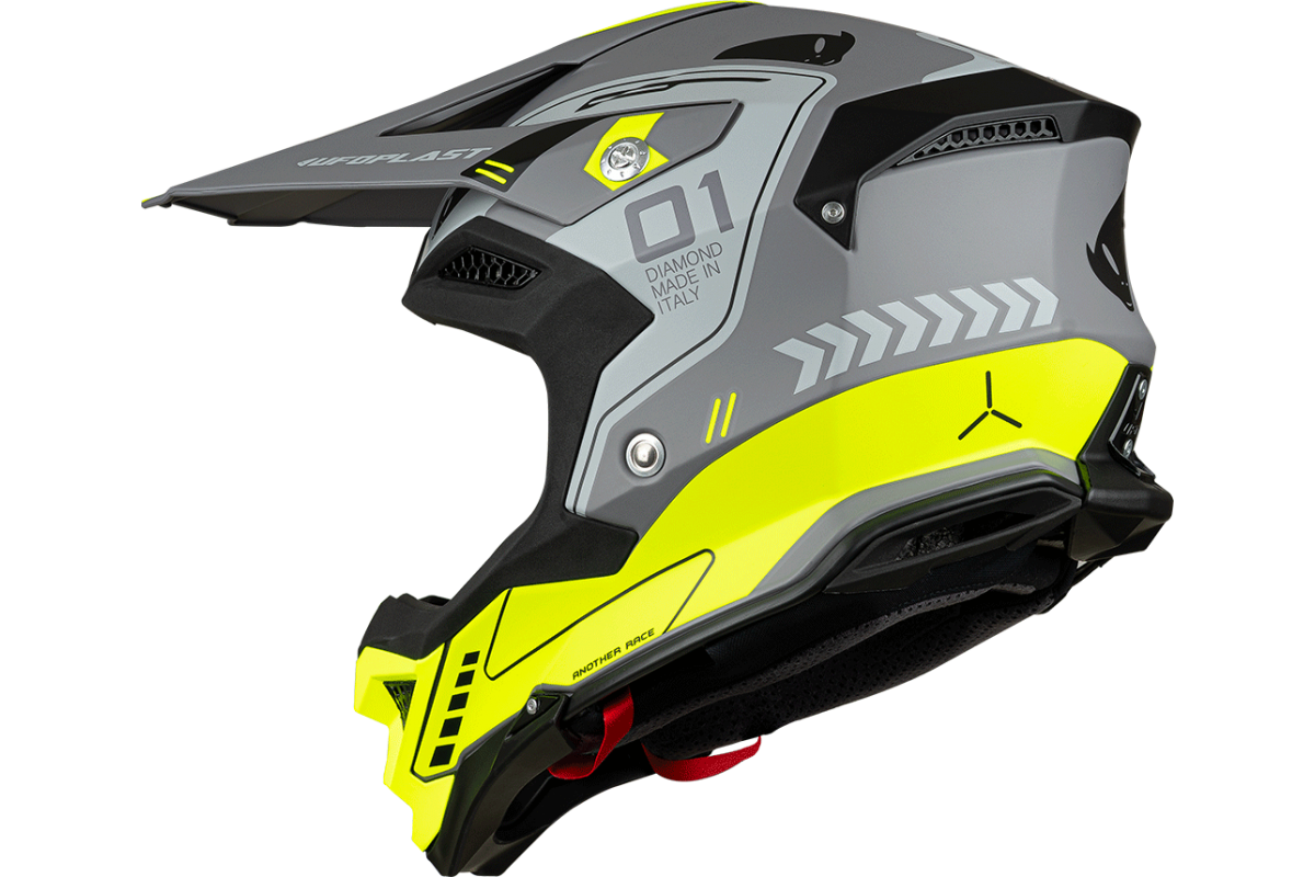 Casco motocross Diamond grigio e giallo fluo - Home - he055 - Ufo Plast