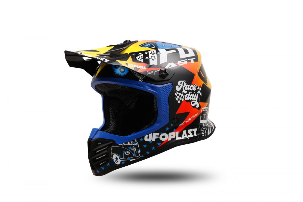 Casco motocross Korey da bambino nero, giallo e blu - Caschi - HE13600-CD - Ufo Plast