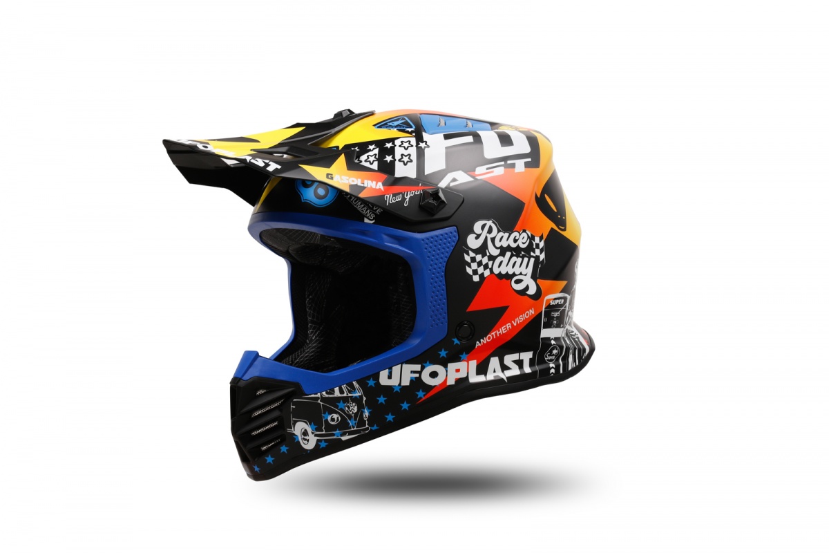 Casco motocross Korey da bambino nero, giallo e blu - Caschi - HE13600-CD - Ufo Plast